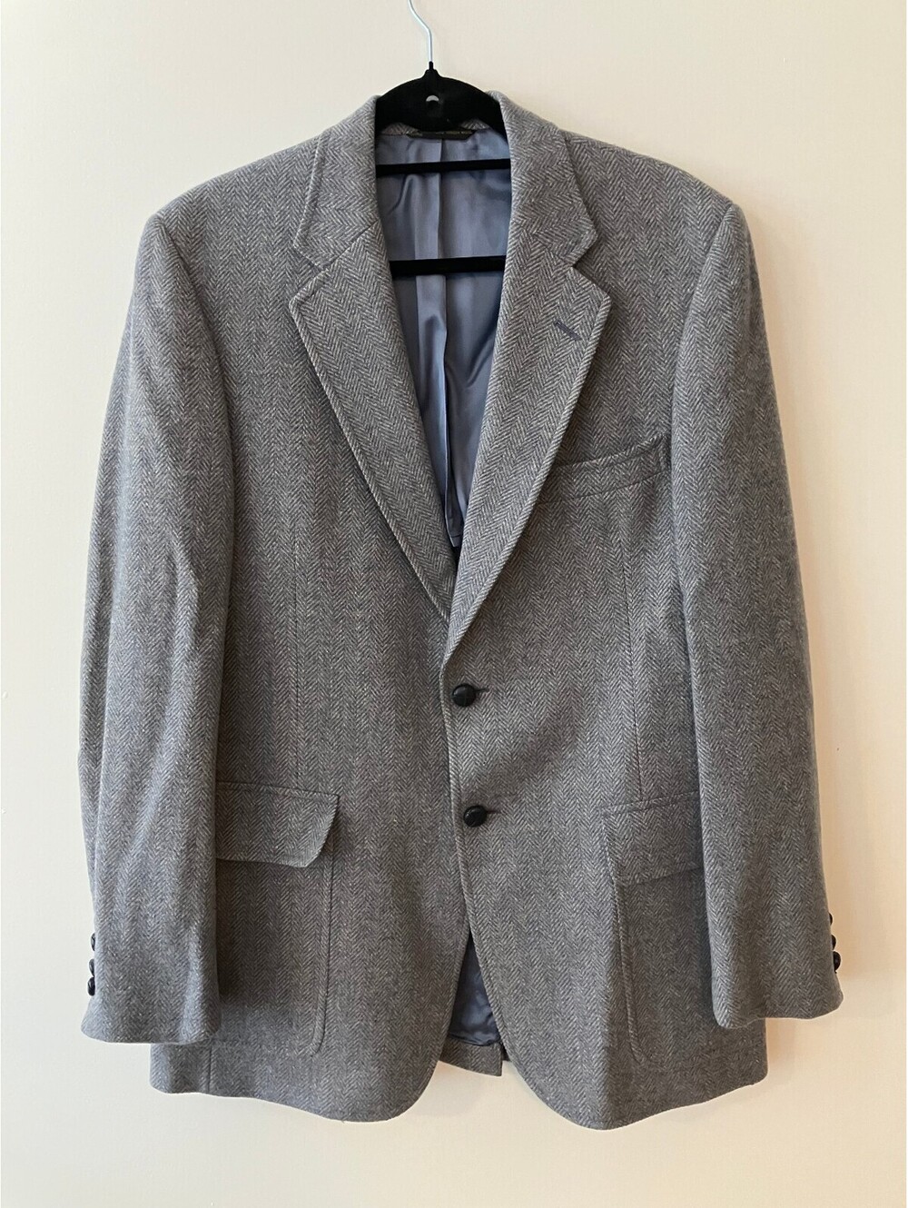 Hart Schaffner & Marx Escadrille Grey Herringbone Tweed Sport Coat Wool 44R